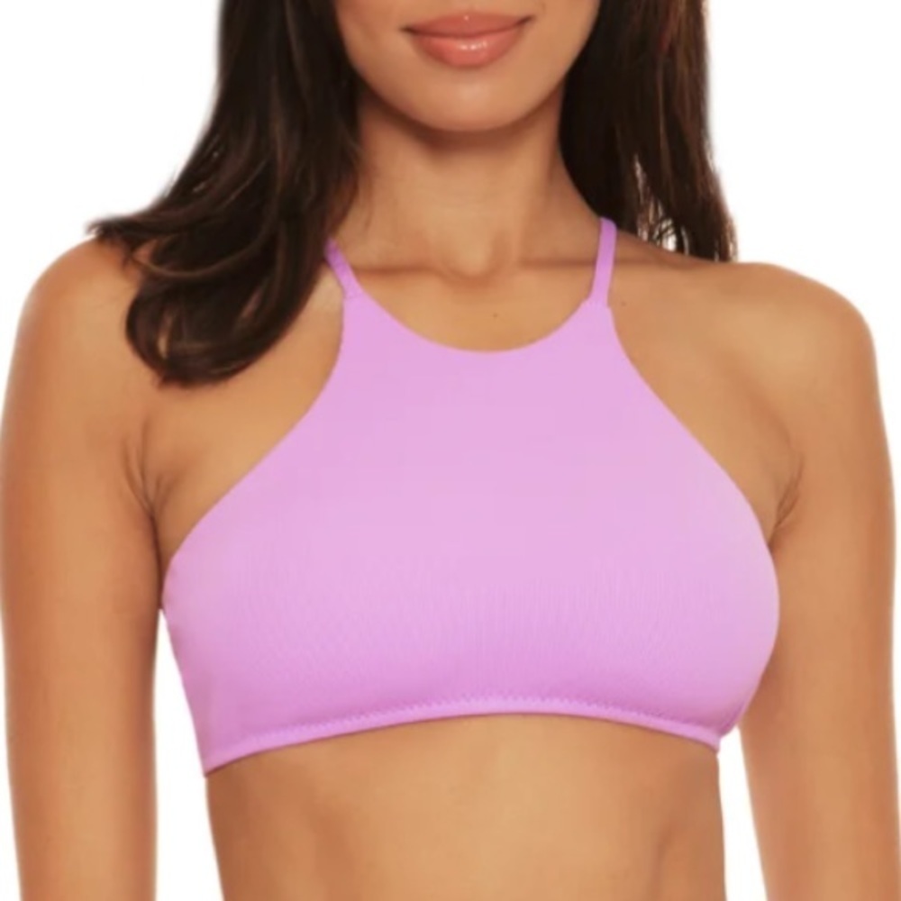 NWT Becca Rebecca Virtue Fine Line High Neck Bikini Top in Orchid Purple